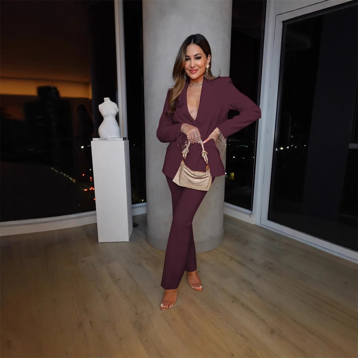 Woman Elegant Blazer Sets Autumn Fashion Womens Notched Collar Coat Pocket n Pants Set Work Commuting Two Piece Suit 250106