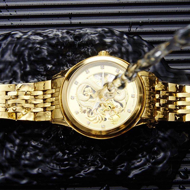 TEVISE Luminous Mechanical Watch Automatic Dragon themed Watch Mens Business Stainless Steel Strap Watch Wristwatch Couple Watch for men and women T04