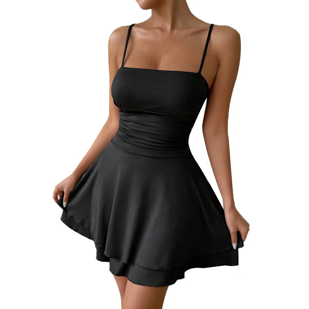 Y2k Sexy Ladies Camisole Dress Summer Solid Color Womens Suspender Smallwaisted Ruffles Slip 250106