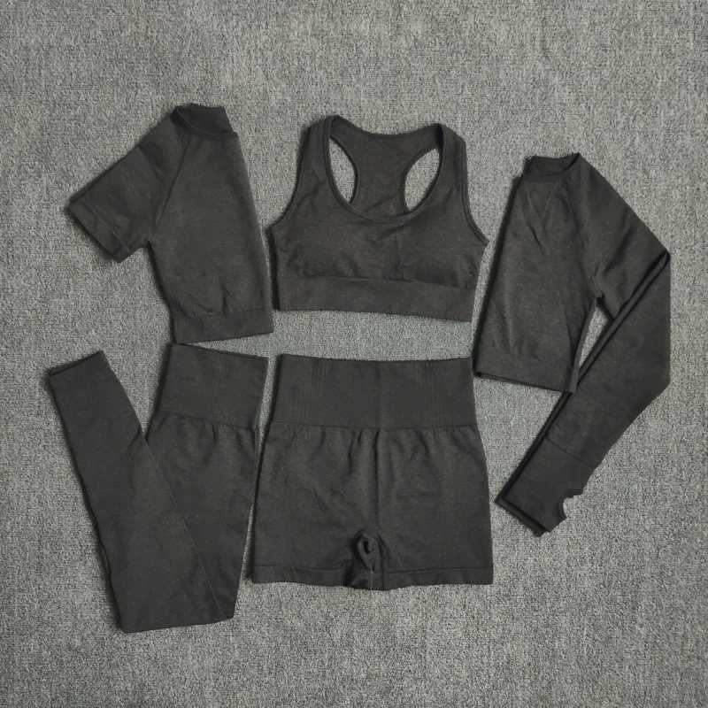 2/3/5PCS Seamless Women Yoga Set Workout Sportswear Gym Clothing Fitness Long Sleeve Crop Top High Waist Leggings Sports SuitsXJ250109