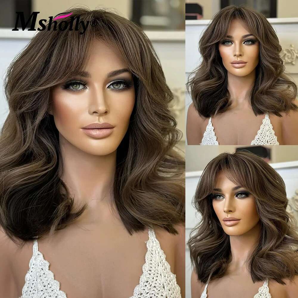 Chocolate Brown Short Wig Transaprent 13x4 Lace Front Human Hair Brazilian Preplucked Body Wave Bob Cut Wigs