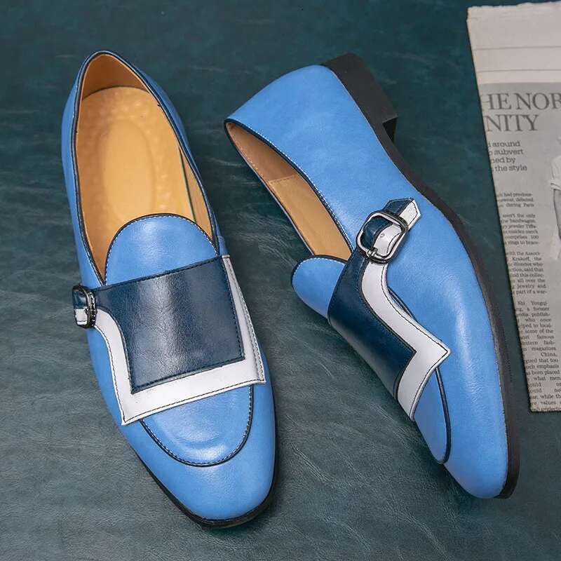 Blue Elegant Leather Large Size 48 Brand Handmade Men's Loafers Casual Designer Oxfords Men Flats Dress Shoes