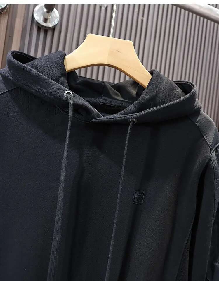 Cotton Knitted Men's New Bottom Coat Heavy Splicing Color Contrasting Trendy Brand Hoodie