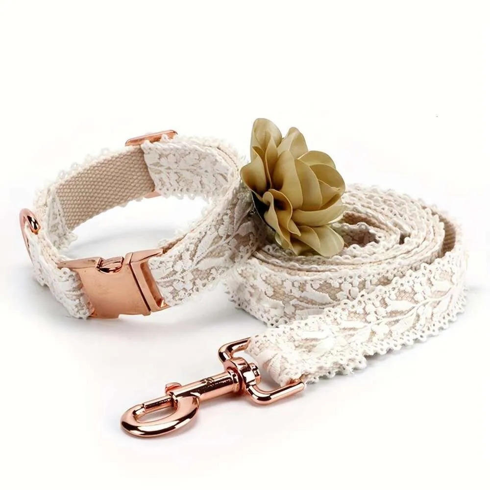 Dog Collar Leash Set Cotton Lace Adjustable Comfortable Unique Collars And Leashes For Small Medium Large Dogs
