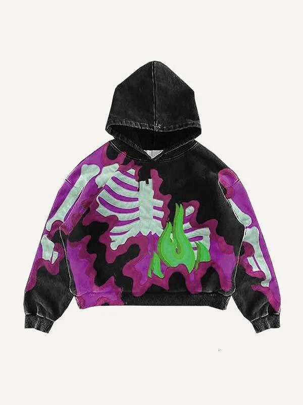 Spring Autumn Flame Skeleton 3D Printed Men's and Women's Trendy Hoodie