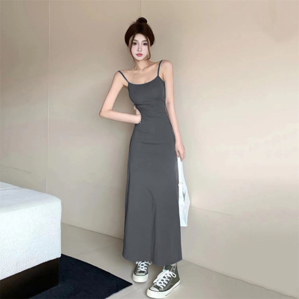 X4188 Summer hot girl elastic suspender dress women's sleeveless waist slimming one shoulder bottoming long skirt