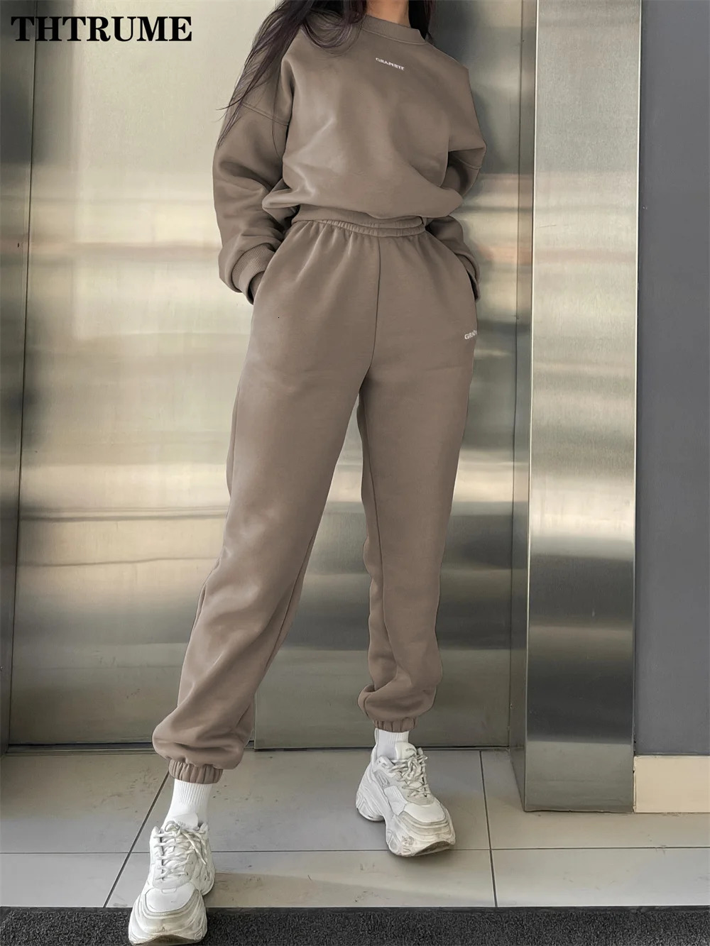 Autumn Winter Two Piece Sets Fashion Women Long Sleeve ONeck Letter Print Hoodies Pocket Pants Outfits Casual Streetwear 250106