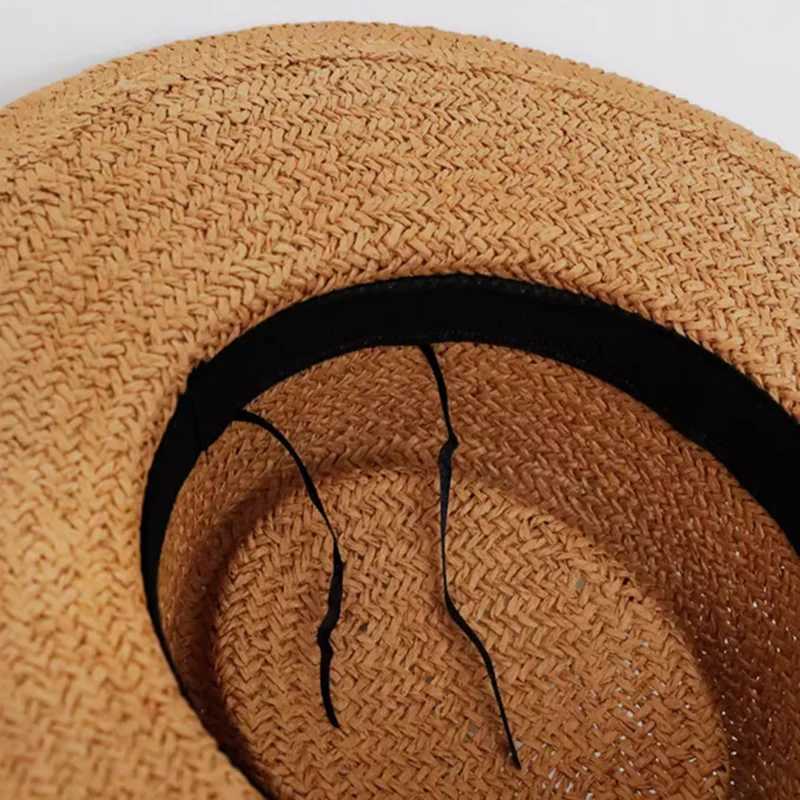 Dolphin French style warm summer sunny beach flat straw hat Khkai vacation Panama straw hat woven small top hat white ribbon X250109