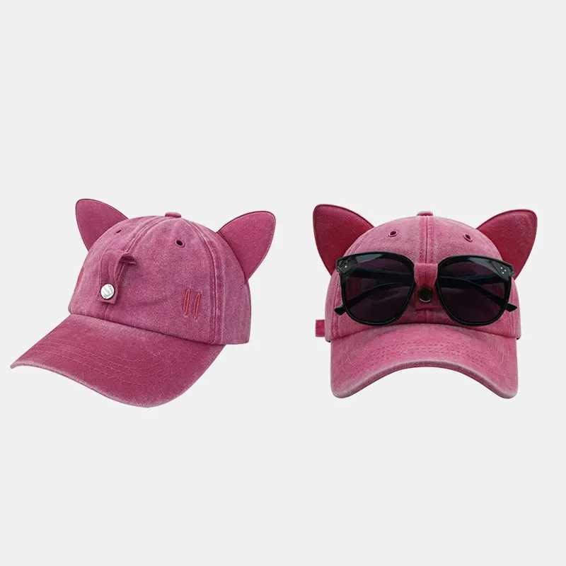 New cute Cats ears (Steamed cat-ear shaped bread) with baseball cap washed baseball cap adjustable outdoor sun hat unisex X250109