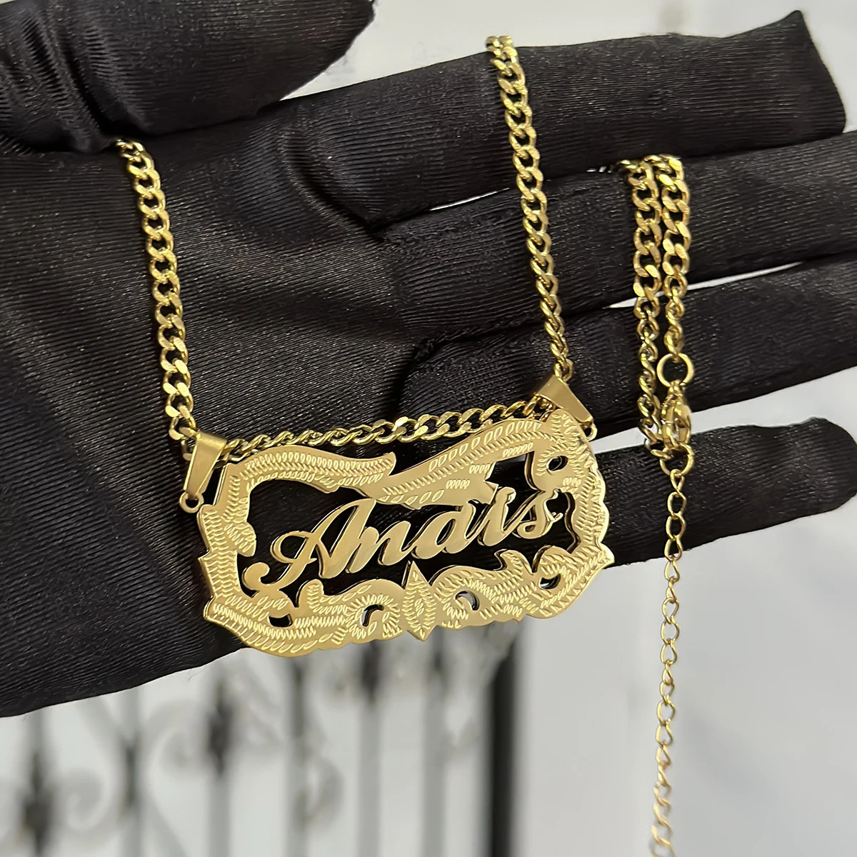 Anti fading 3D Name Necklace Cuban Chain Custom 18K Gold Double Nameplate Stainless Steel Jewelry Women Gift 250109