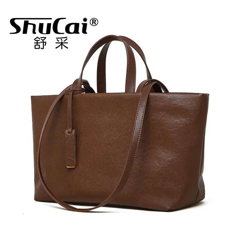 Designer Woman Shoulder Soft Leather Large Square Tote Bag Korean Fashion Handbag Shopping Underarm Bags 2025 New