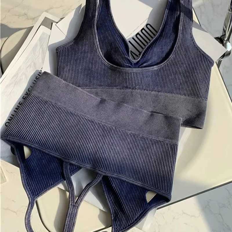 SVEIC Fitness Seamless Yoga Set Ribbed Sport Bra Washing Knitting Top Sportswear Leggings Workout Suit Gym Women Outfit ClothingXJ250109