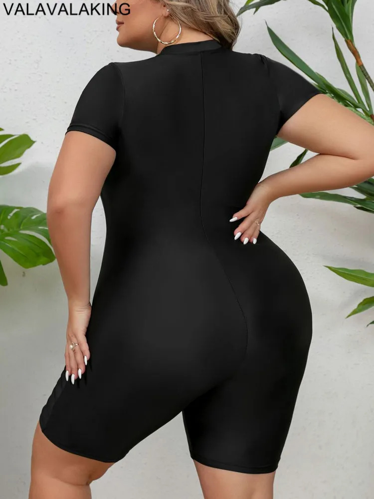 Solid Plus Size Swimwear Women Short Sleeve Large One Piece Swimsuit Lady Patchwork Big Curvy Chubby Bathing Suit 250108