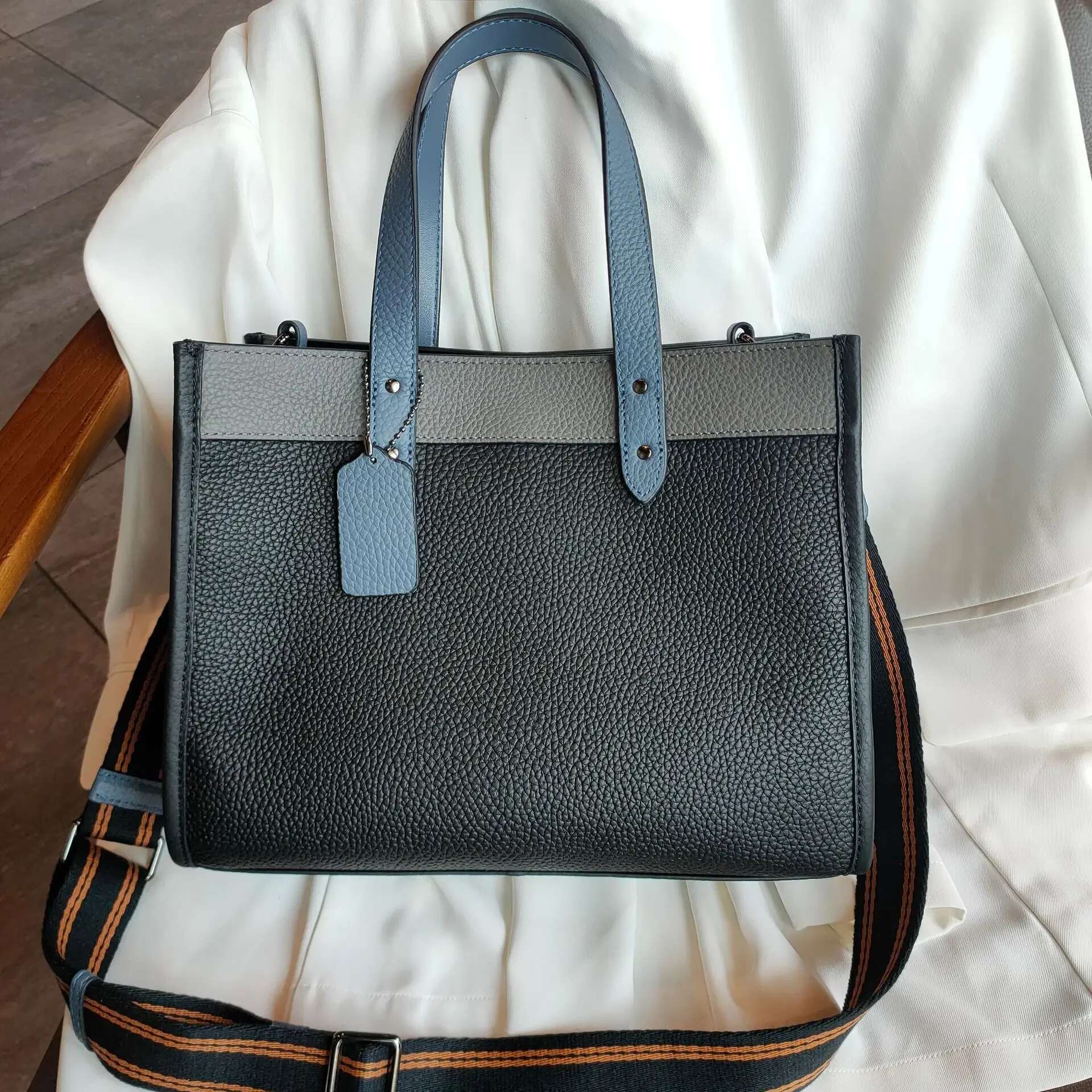 Panelled Hit Color Fashion Tote 100% Natural COW Leather Women Handbag Business OL Style Wide Strap Office Girl Shoulder Bag