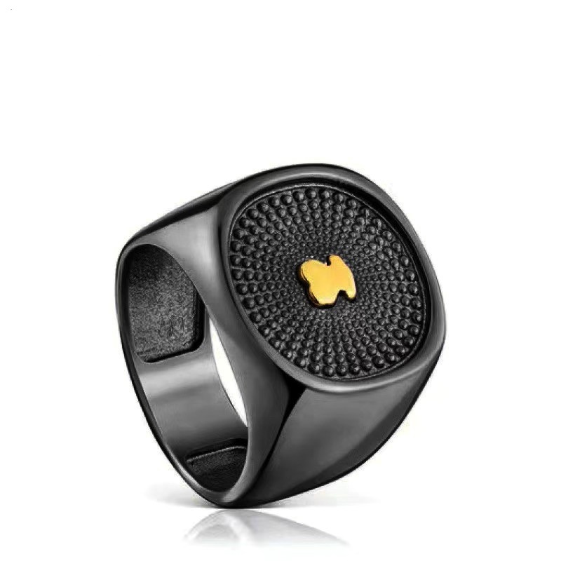Fashion Women Men Bear Rings Stainless Steel Sier Gold Black Color Oil Wide Round Jewelry A Gift