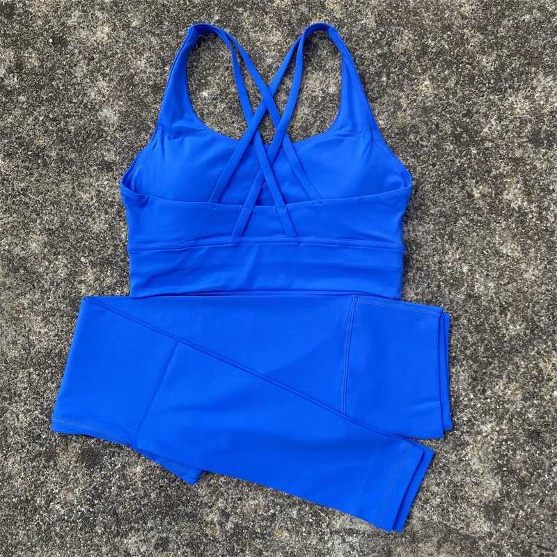 Yoga Set Gym Sports Set 2 Piece Women Workout Outfit Fitness Suit Cross Straps Bra Top And High Waist Leggings Running TracksuitXJ250109
