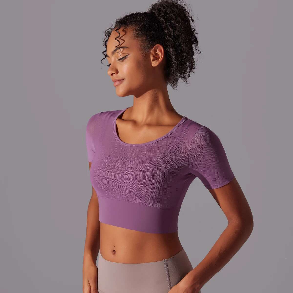 Solid Color Splicing Mesh Sexy Double Layer Camisole Short Sleeve Bra Gathering Running Fiess Yoga Clothing Top