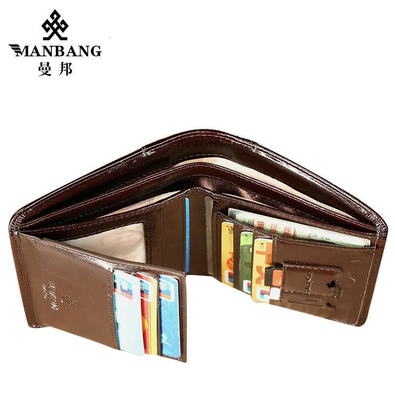 PT062,Mang Classic Style Genuine Leather Wallets Short Male Purse Card Holder Wallet Men Fashion High Quality