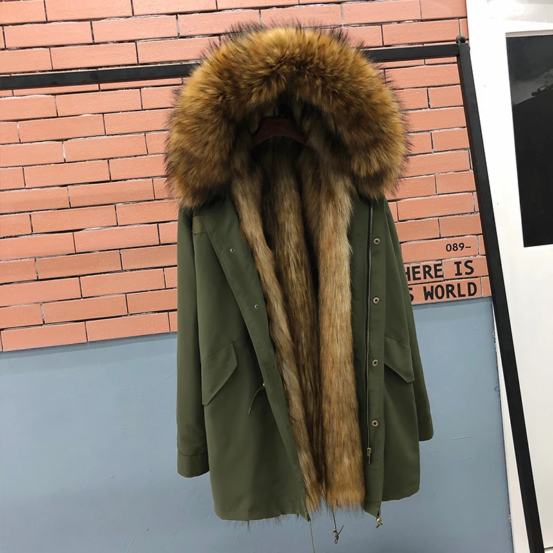 HANZANGL Fur Coat Mens Plus Size Winter Thick Parkas Hooded Jackets Liner Detachable Men Long Overcoat M5XL 250107