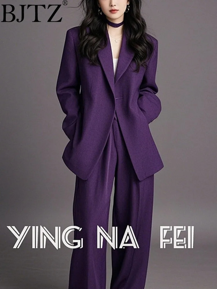 BJTZ Set For Important Occasions Womens Clothing Autumn Purple Suit Jacket Straight Leg Pants Two 250106