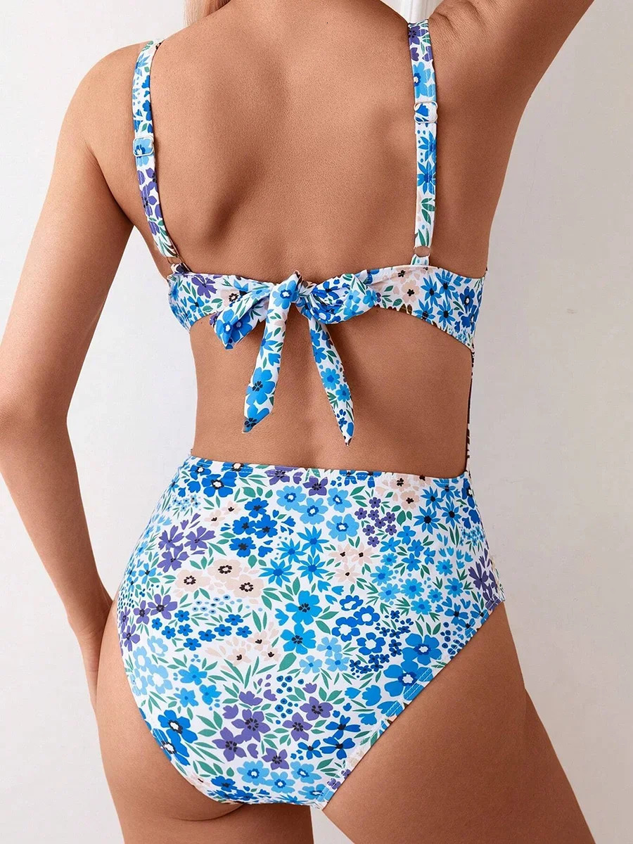 Sexy Floral One Piece Women Swimsuit Swimwear Woman Square Neck Bathing Suit Female Swimming for Monokini Summer Beachwear 250108