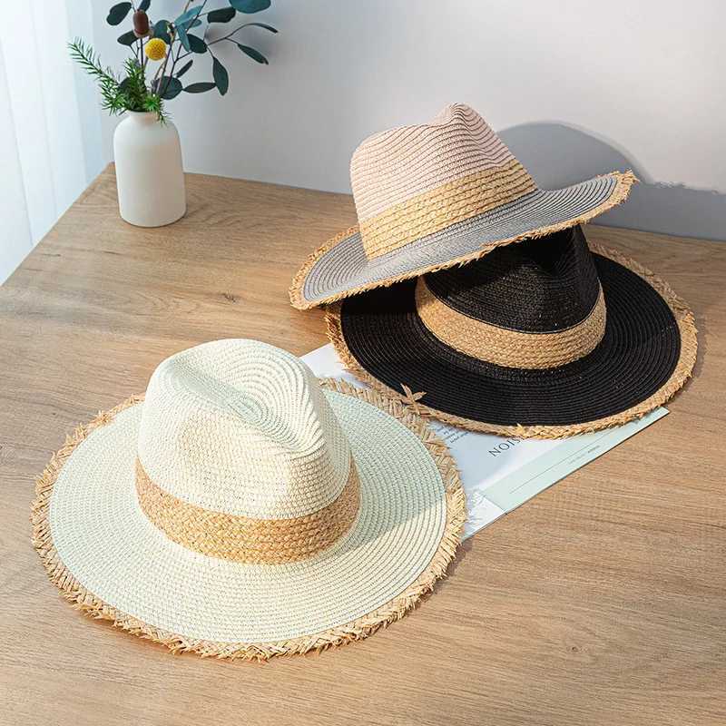 Summer Jazz Hat Mens Warm Sun Hat British Style Womens Rafia Primitive Edge Beach Holiday Sun Hat Panama Hat X250109