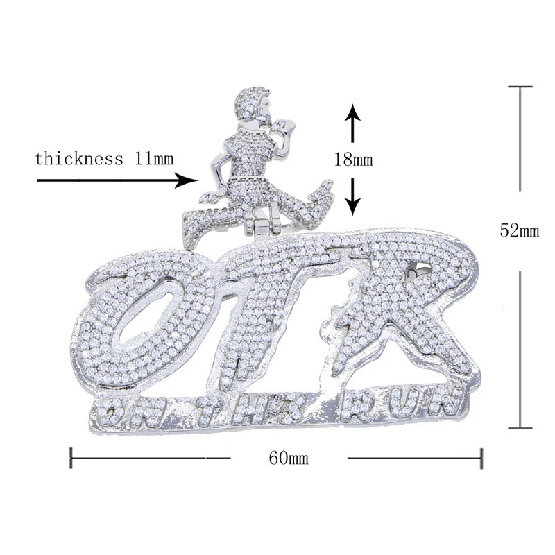 OTR Letters Pendant Necklace Iced Out Bling CZ Stones Men Charms Fashion Jewelry 250109