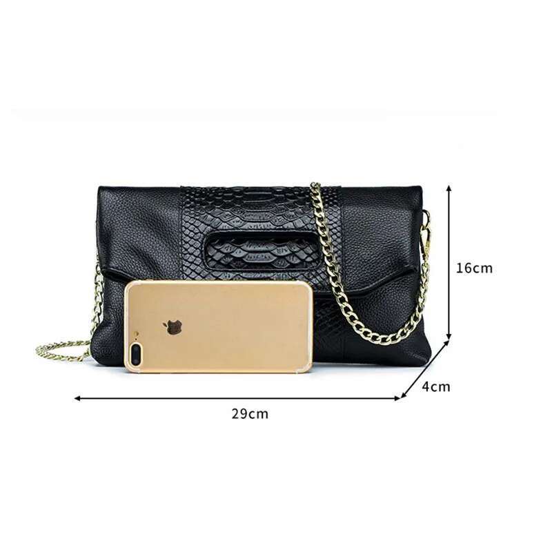 TOPHIGH Snake Pattern Handbags Genuine Leather Fashion Envelope Clutch Bag For Women 2025 Day Clutches Wristlet Bags
