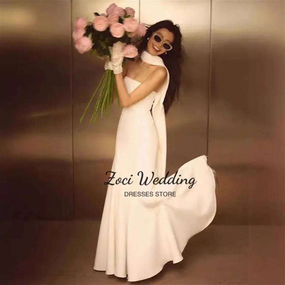Zoci Simple Elegant Evening Dresses Strapless FloorLength Po Shoot Dress Wedding Party Customized Reception 250106