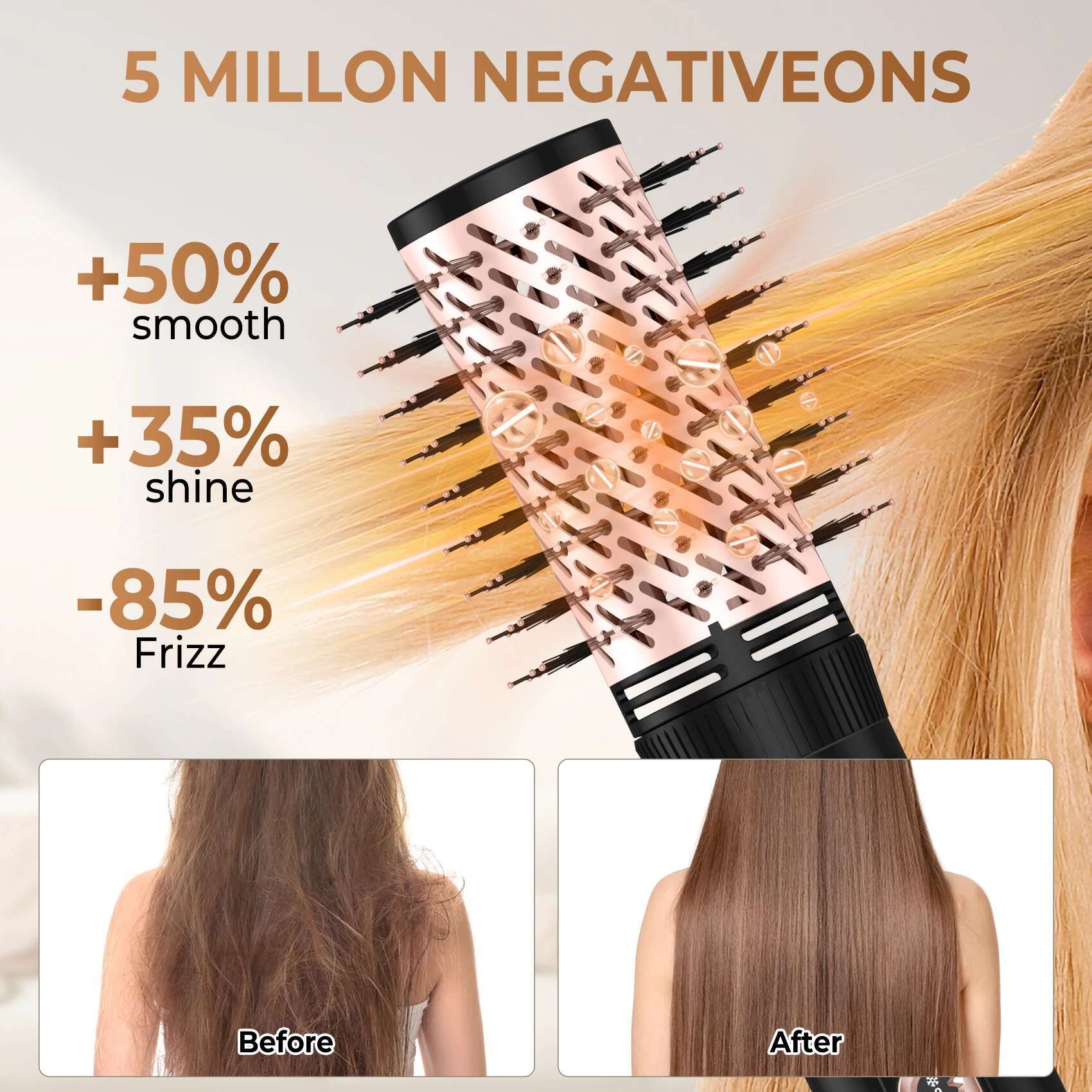 5 in 1 Blow Hair Dryer Spinning Curg with 2 Rotating Brushes Hot Air Brush Styler Volumizer