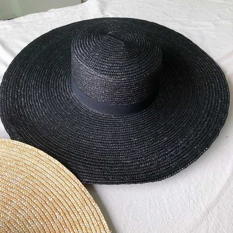 New Brim rowing hat 15cm wide Brim straw hat plain weave summer Kentucky derby hat white black ribbon tie sun hat beach hat X250109