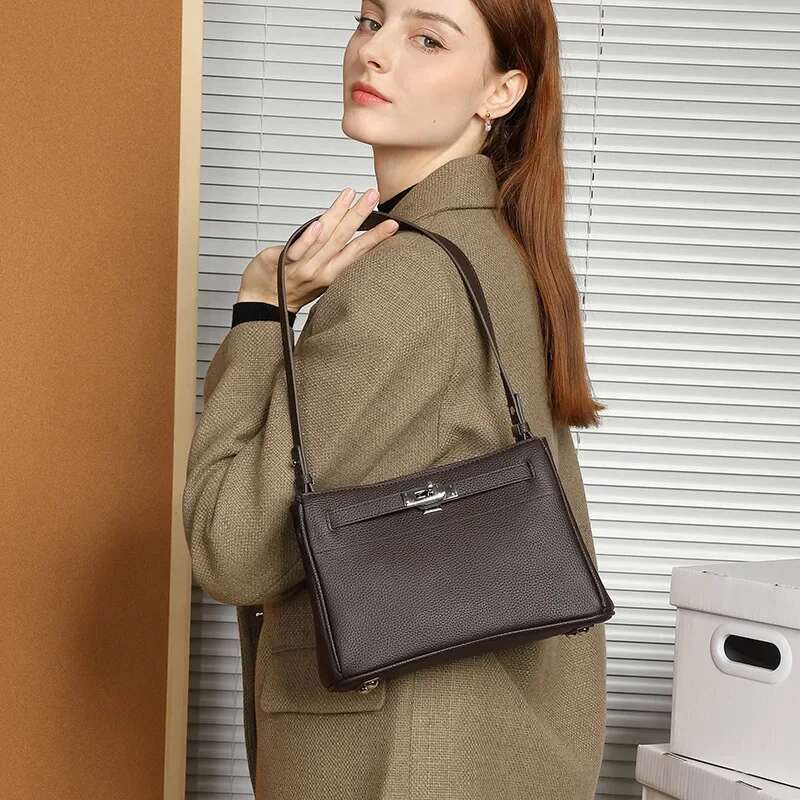 2025 Fashionable Commuting Single Shoulder Underarm Crossbody Bag For Women, Made Of Head Layer Cowhide Leather With Lock Buckle