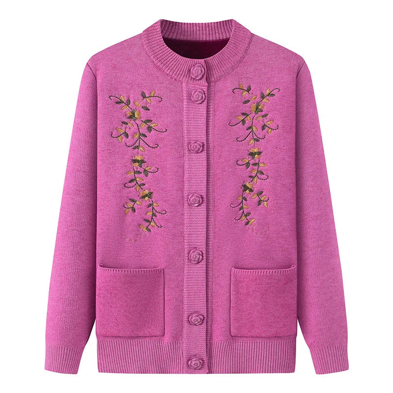 Fdfklak Vintage Print Woolen Shirt Casual Knitted Sweater Women Autumn Winter Velvet Cardigans Coat Middle Aged Mother Tops 250108