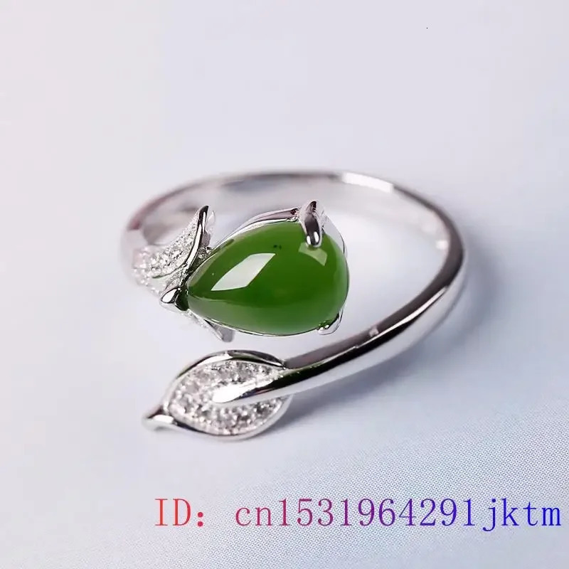 Green Jade Flower Rings Natural Jewelry Talismans Women Accessories Adjustable Ring Charms 925 Silver Gifts Amulets Real 250106