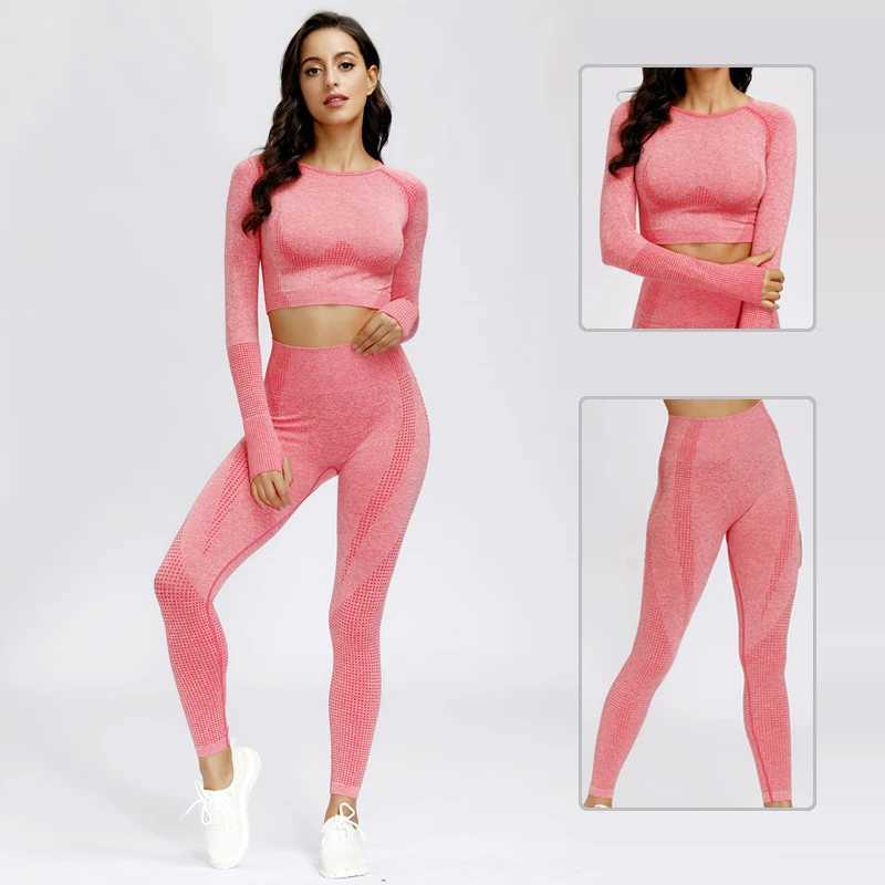 Seamless Yoga Suit 2/3/5 Pcs Sports Shirts Crop Top Seamless Leggings Sport Set Gym Clothes Fitness Tracksuit Workout Set FemmeXJ250109