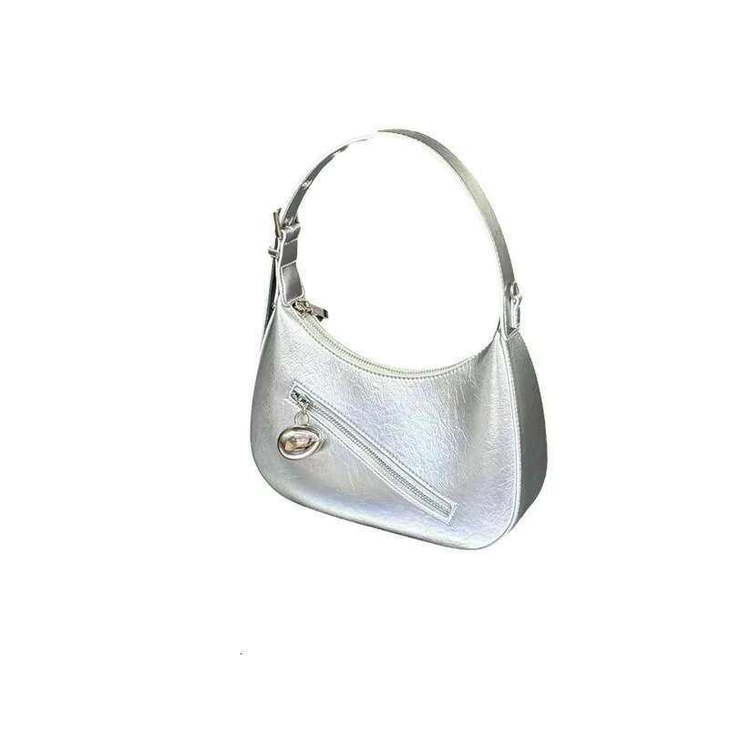PU Small Ball Crescent Armpit 2024Ins Hot Girl Style Crossbody Saddle Niche Design Sier Texture Shoulder Bag