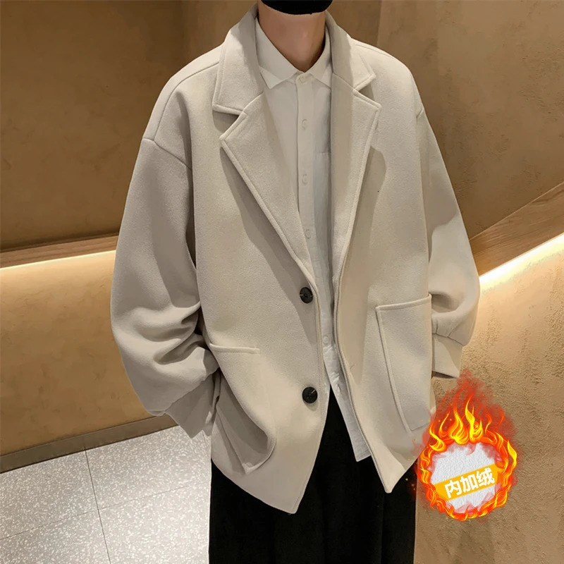 KAPMENTS Khaki Japanese Streetwear Winter Jacket Overcoat Windbreaker Wool Blends Coat Big Pockets Korean Fashion Trench 250106