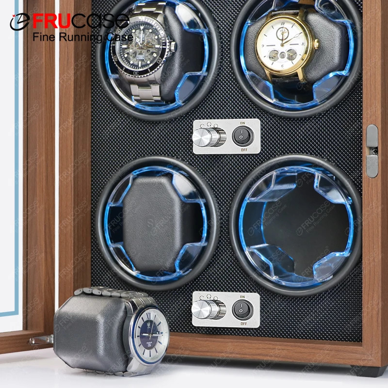 FRUCASE Wooden Watch Winder for Automatic Watches 4 Rolex Box Jewelry Display Collector Storage Wood grain with light 250103