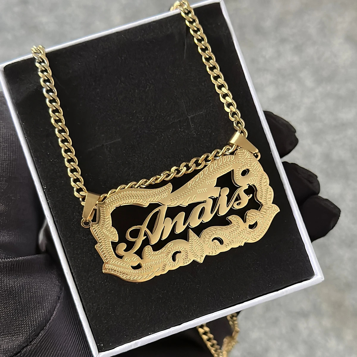 Anti fading 3D Name Necklace Cuban Chain Custom 18K Gold Double Nameplate Stainless Steel Jewelry Women Gift 250109