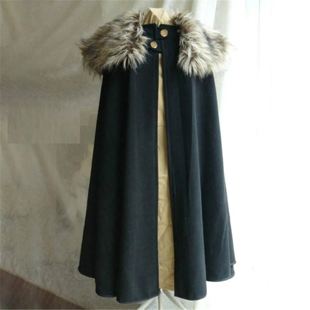 Plus Size Loose Fur Collar Long Cloak Gothic Medieval Cape Mens Black Halloween Costume Winter High Quality Warm Windproof Coat 250107