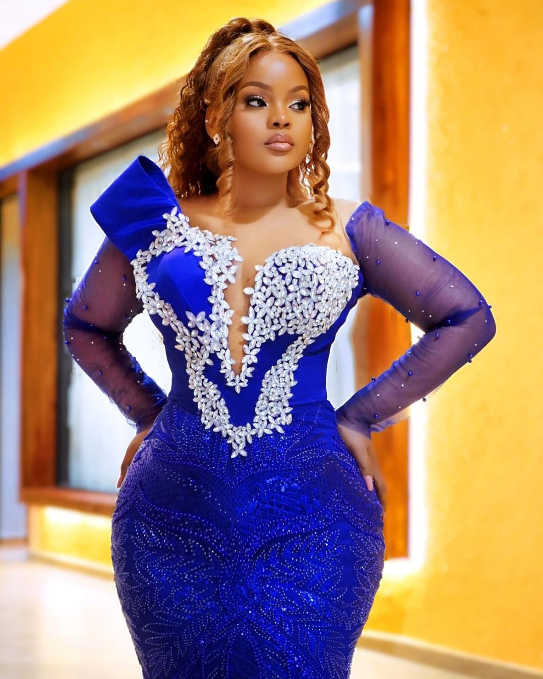Royal Blue Mermaid Prom Dresses 2025 Sequined Rhies Full Sleeves Evening Formal Party Second Birthday Engagement Gowns Plus Size Dress For Special Ocn