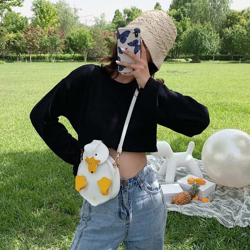 Women Shape Contrast Color Crossbody Female Soft PU Leather Shoulder Bag Girls Cute Cartoon Duck Handbags And Purse