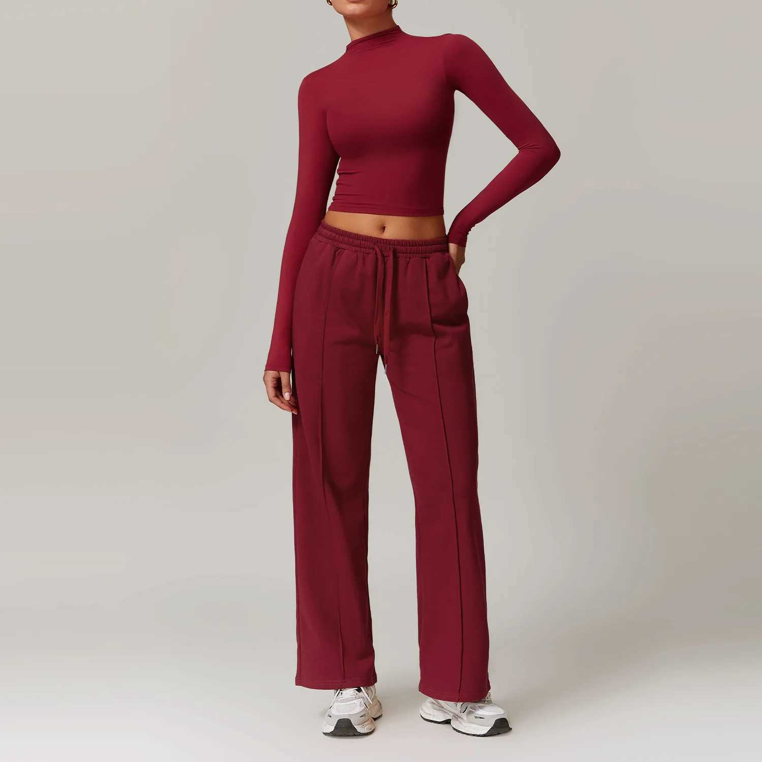 2PCS Women Tracksuit Yoga Set Workout Sportswear Gym Clothing Fitness Long Sleeve Crop Top High Waist Sports Pants Sports SuitsXJ250109