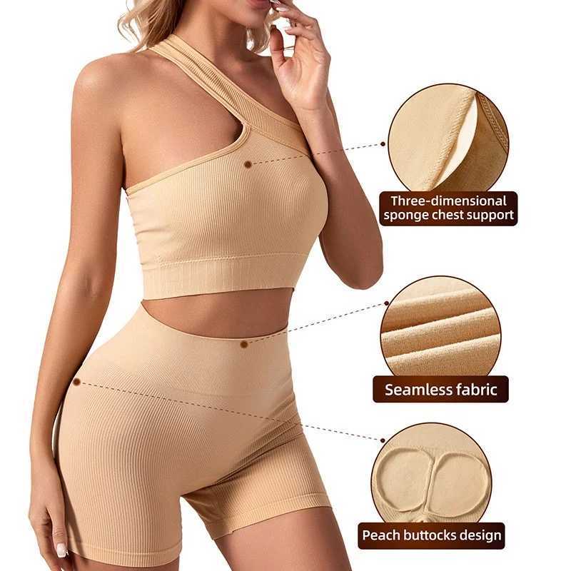 Seamless Yoga Pants Vest Sports Shock-proof Set Slanted Shoulder Neck Top Fitness Underwear Workout Clothes for WomenXJ250109