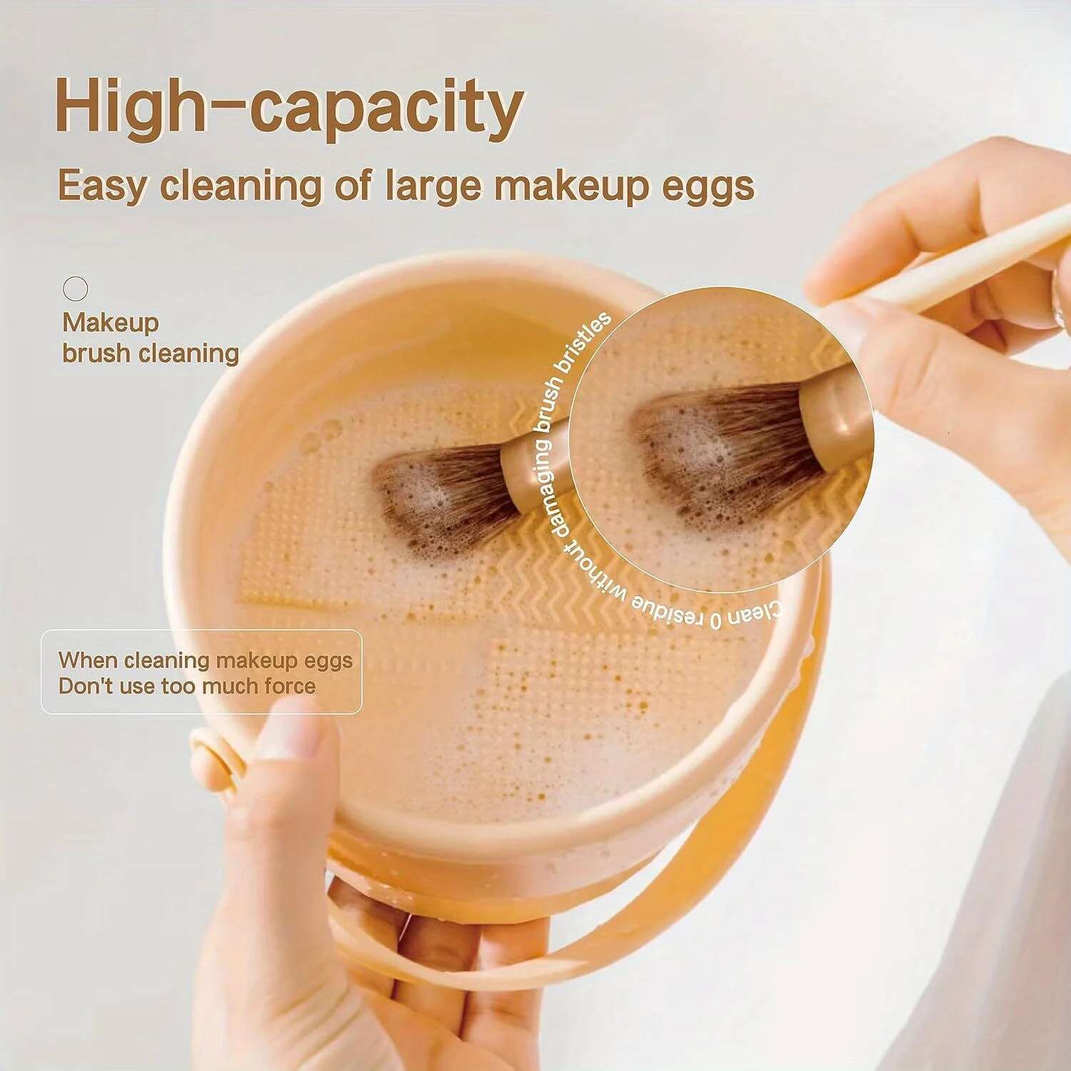 2-Piece Set - Pad Cleaner, 3-in-1 Silicone Brush Cleaning Bowl and Gray Makeup