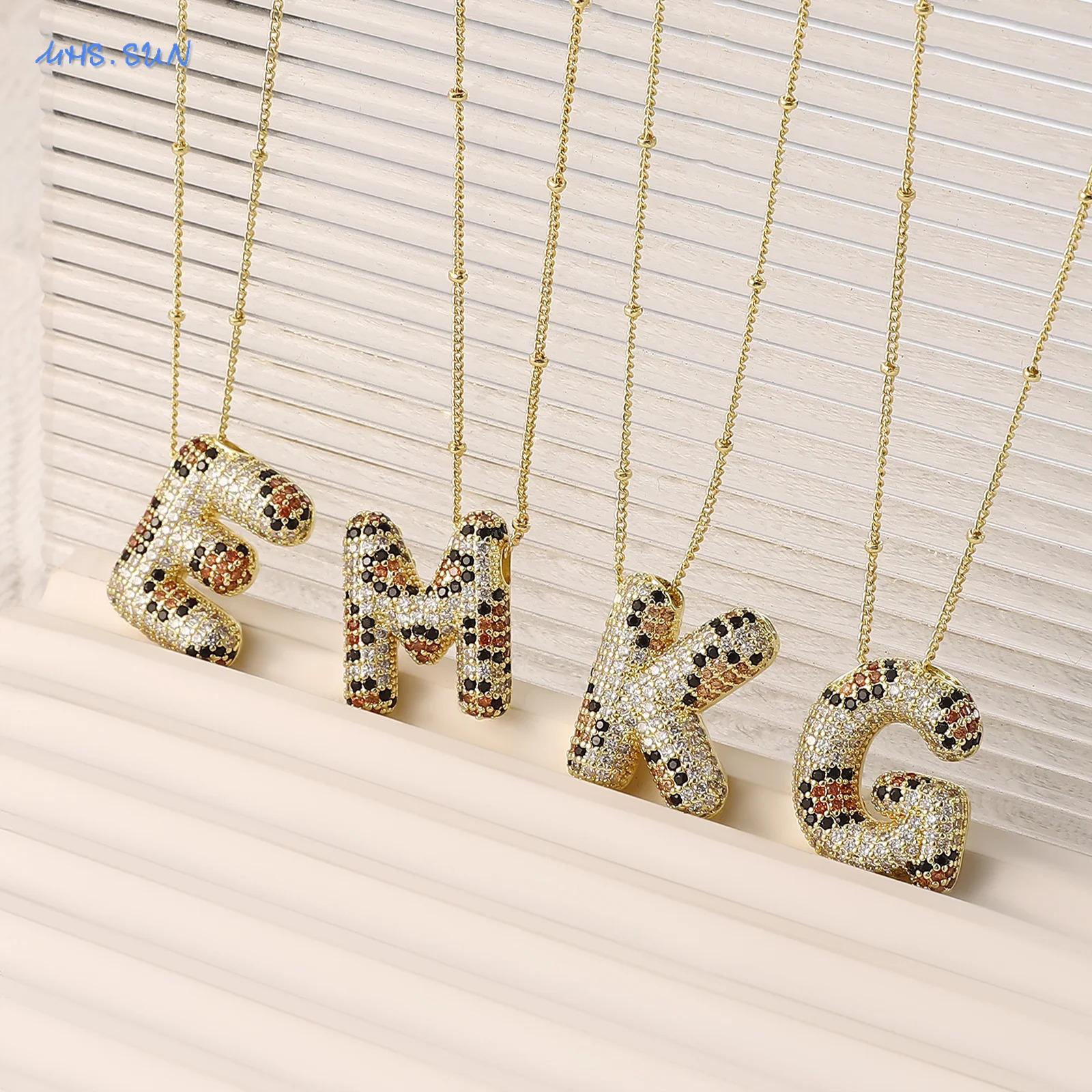 SUNSLL y Leopard Print 26 Letter Bubble Pendant Necklaces For Women Men Gold Color Zircon Chunky AZ Alphabet Chain Jewelry 250109