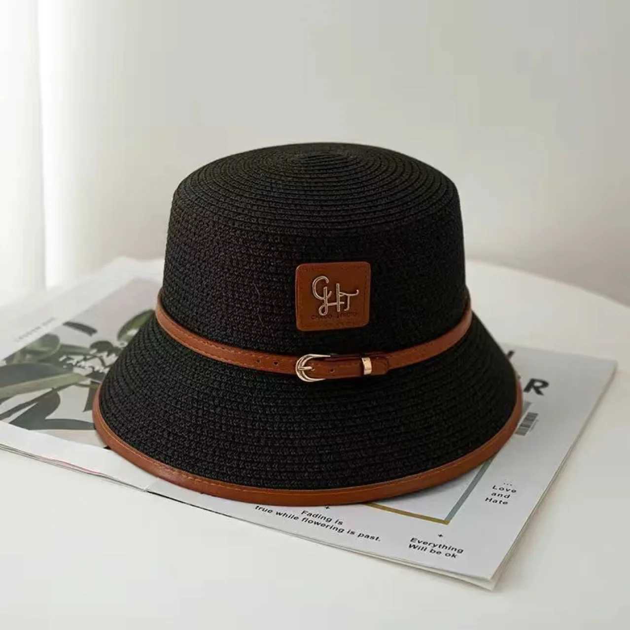 Sun hat wens summer flat top straight hat British style small bottom hat woven short brim sun protection base hat X250109