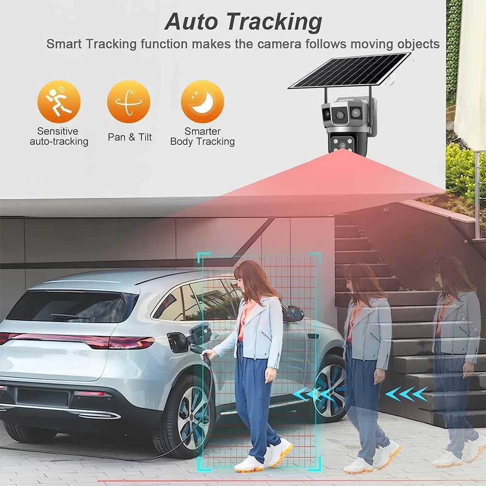 4G solar IP camera WIFI CCTV 12MP dual lens three screen PTZ automatic tracking 6K curious security monitoring V380 Pro camera X250110