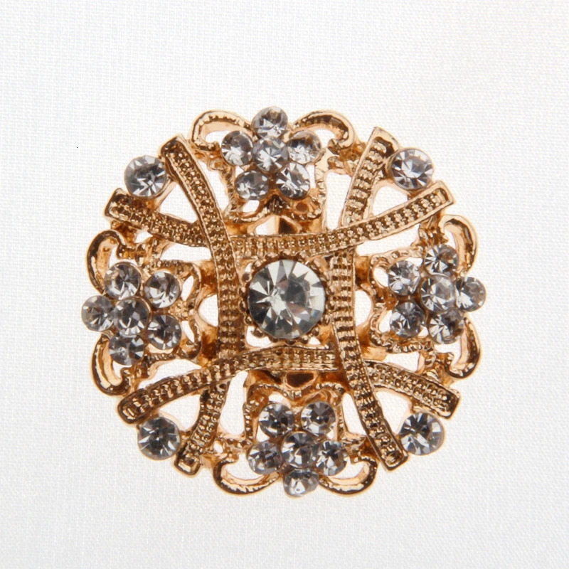 Plated Meta Rhinestone Crystal Gold Flower Brooches Pins For Wedding Bouquet Brooch Pin For Bridal Party Bags Clothes Gift Box 250103