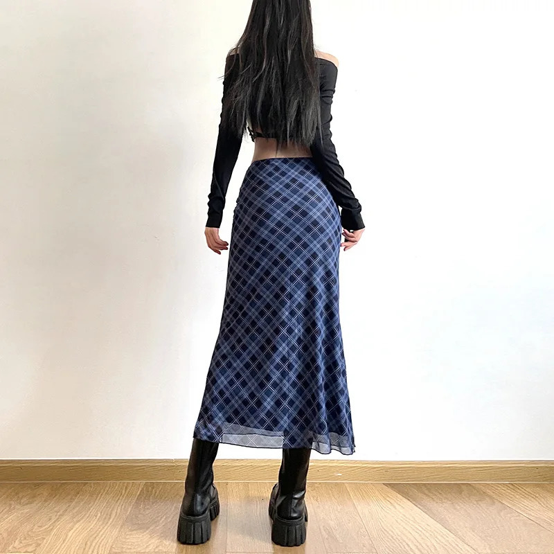 Women Spring Autumn Plaid Print Wrap Hips Skirts Fashion AnkleLength Sexy Slim Pencil Preppy Style Girls Slit Midiskirt 250106